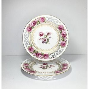 *RARE* Spode JOSEPHINE 2 Reticulated Bone China Plates 9 1/4” F1929 A1 England